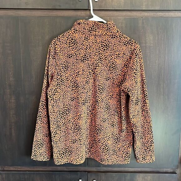 Lands End Leopard Print Fleece Quarter Zip Pullover Medium - Picture 4 of 6